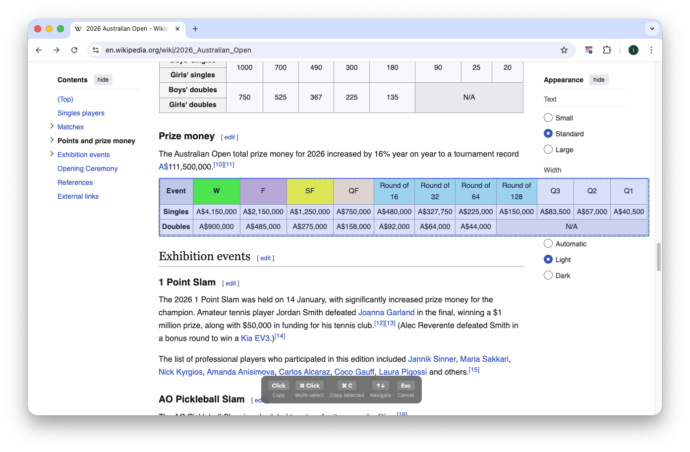 Selecting a table from Wikipedia